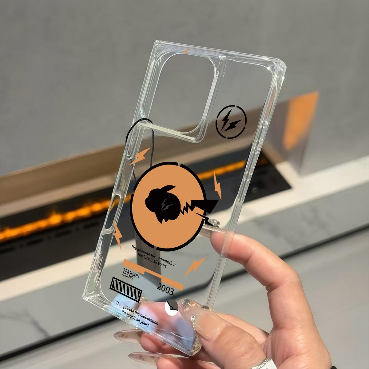 

Transparent Square Back Tube Case Casing Protection For iPhone 16 ProMax 12 14 Pro Max 15 Plus 11 13 Anti-Oxygen,Charging Pikachu Pattern iphone 11 ProMax