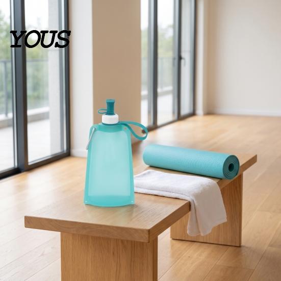 Leakproof Outdoor Flask 500ML Collapsible Silicone Water Bottle, Portable Folding Drinking Bag, Lightweight Travel Bottle Pouch with Lanyard