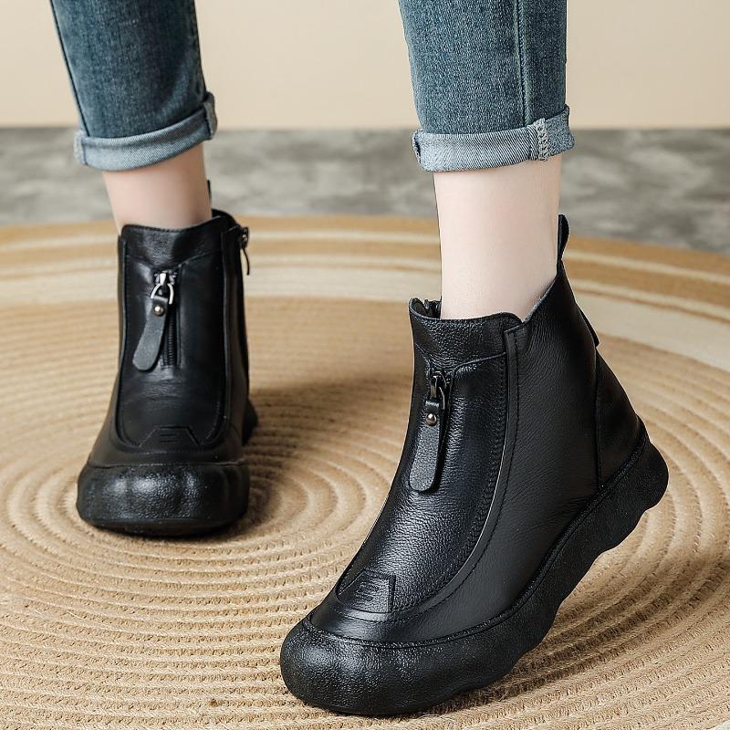 Full cowhide wool women's boots thick-soled retro short boots winter middle-aged mother shoes genuine leather boots