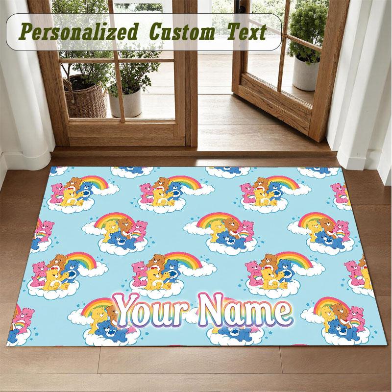 Crystal Velvet Square Rug Custom NameCare Bears Pattern Non Slip Home Floor Decor Rug