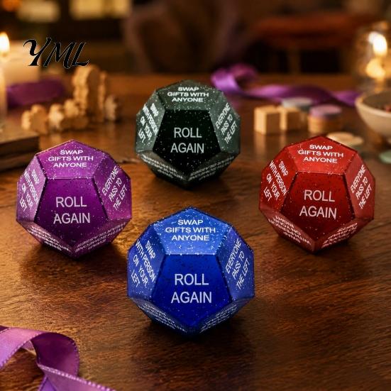 Easy Read Game Dice Santa Swap Gift Exchange Dice, Christmas Stocking Stuffers White Elephant Glitter Multi-sides for Present Party
