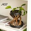 Indoor Plant Container 3D Printed Tree Root Planter, Bionic Wood Textured Flower Pot with Makeup Brush Organizer Drainage Hole, Succulent Desk
