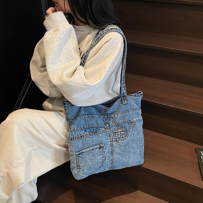 Vintage Large Capacity Denim Bag Women's Shoulder Bag Student Class Bag