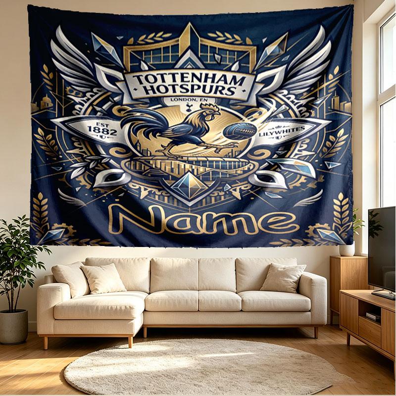 Custom Name Personalized Tottenham Hotspur Print Tapestry, Wall Art Decor, Bedroom, Dorm, Apartment, LivingRoom, Party Backdrop, Gift for Birthday