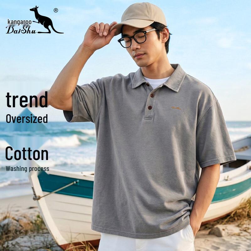 DAISHU Men s Loose-Fit Cotton Blend Short Sleeve Polo T-Shirt M