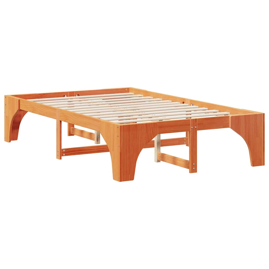 Brown Bed Frame 140 x 190 cm Solid Pine Wood