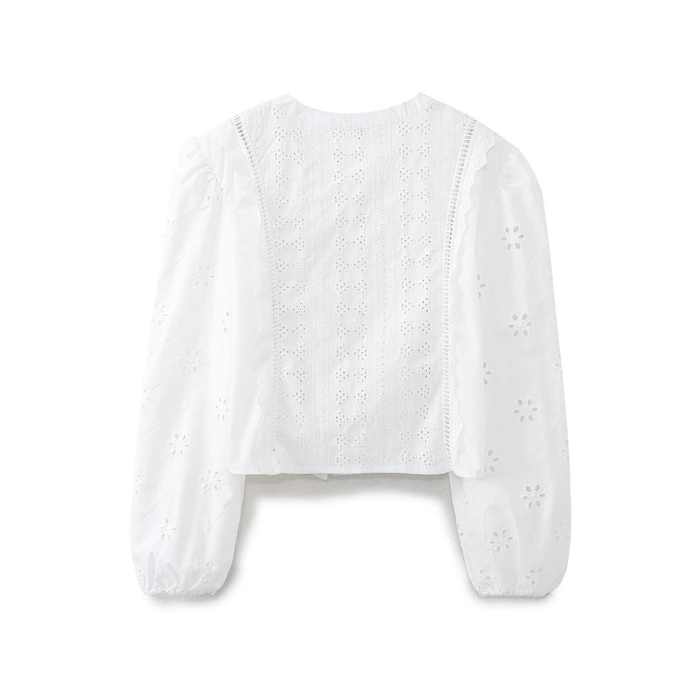 Spring 2025 European & American Style Women's Casual Hollow Embroidery Shirt