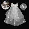 New Double Layer Bridal Veil Lace Edge White Women's Tulle Bow Puffy Photo Veil for Wedding Party