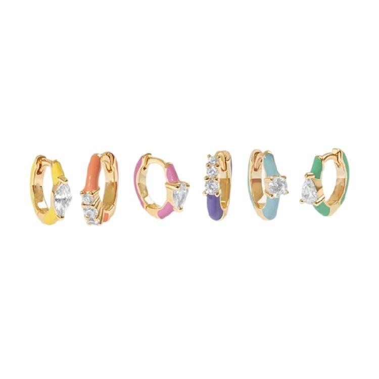 

Set of 6 Elegant Enamel Zirconia Drop Hoop Earrings Mixed Shaped Cubic Zircon Ear Accessories Gift for Fashion Lovers 1