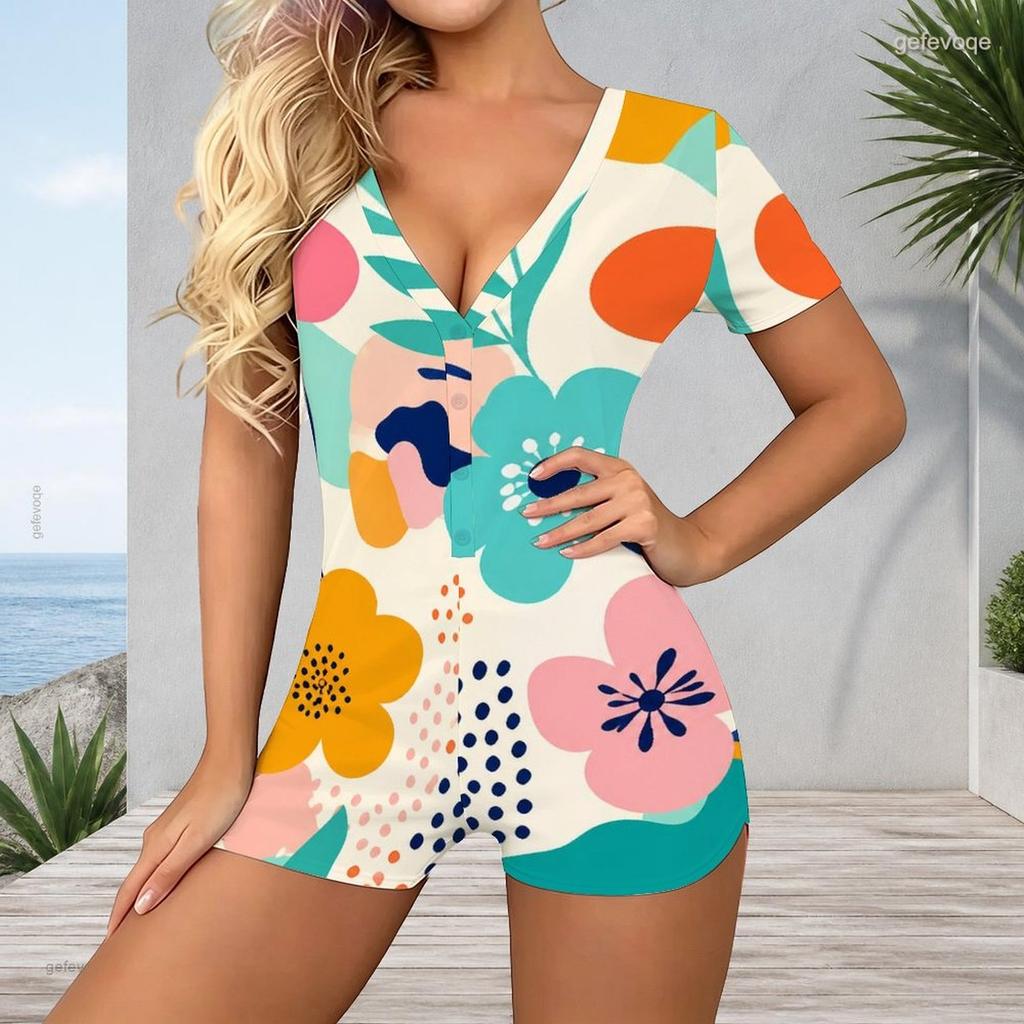 One Piece V Neck Short Sleeve Plus Size Womens Jumpsuit