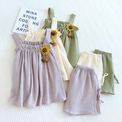 Nuovo Pigiama Estivo da Donna 100% Cotone Crepe Spalline+pantaloncini Sottile Carino Abbigliamento per la Casa Set Due Pezzi Pigiami