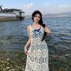 Summer new blue dress temperament long dress seaside vacation sleeveless suspender atmosphere beach dress