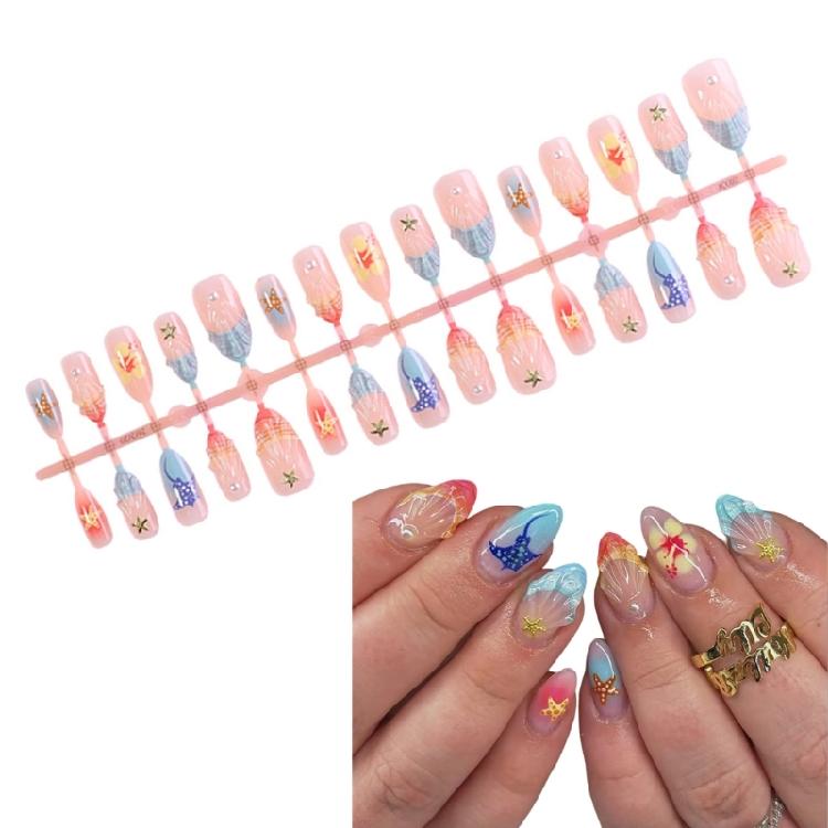 30Pieces Fashionable Acrylic Nail With Handmade Floral Art And Waterproof Coating For Daily Wear Or Parties