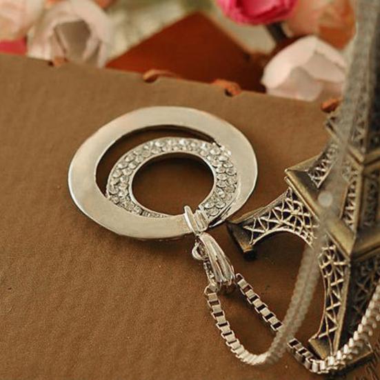 Damenmode Doppelkreise Strassbesetzt Lange Kette Halskette Schmuck Geschenk