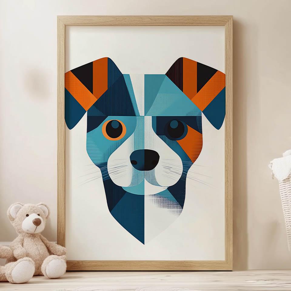 Plakat Radosny Jack Russell W Geometrii Plakat Radosny Jack Russell W Geometrii, 50X70 Cm, Rama Drewniana Ciemny Brąz, Papier Matowy 230 Gsm