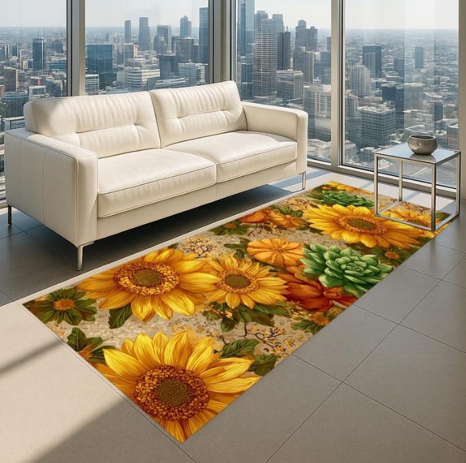 Sonnenblumen Läufer Teppich Rustikal Bauernhaus Floral Teppich Zuhause Wasserabsorbierend Anti-Rutsch Küche Eingangsbereich Wohnzimmer Dekor Fußmatte