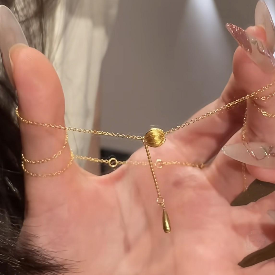 S925 Sterling Silver Teardrop Necklace - Chinese Style, Retro, Minimalist, Luxury Brushed Tassel Clavicle Chain for Women. S925 Silver