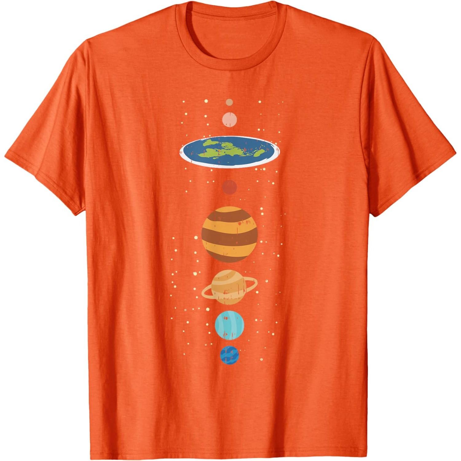 

Flat Earth Planets Conspiracy Theory Funny Graphic T-Shirt Casual Cotton Tee 4XL