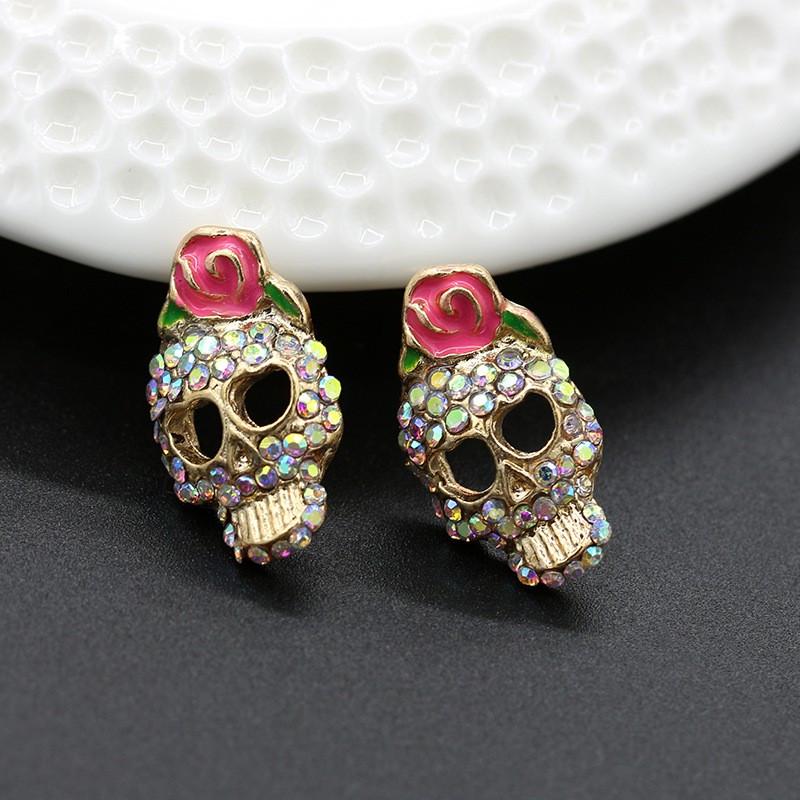 Retro Rosen Totenkopf Ohrstecker Schleife Piercing Ohrringe für Frauen Mädchen Gothic Punk Schmuck