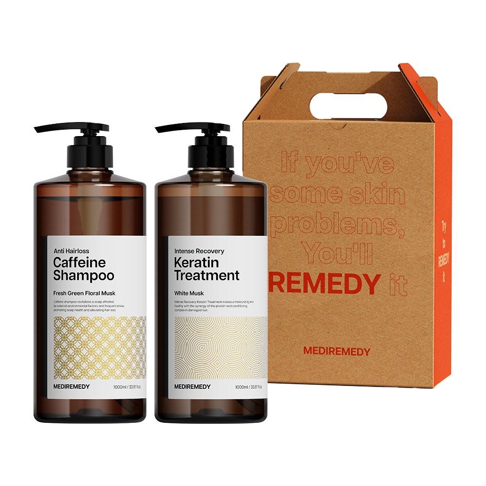 Caffeine Anti-Hair Loss Shampoo + Intense Extreme Damage Treatment 1000ml*2/Gift Set