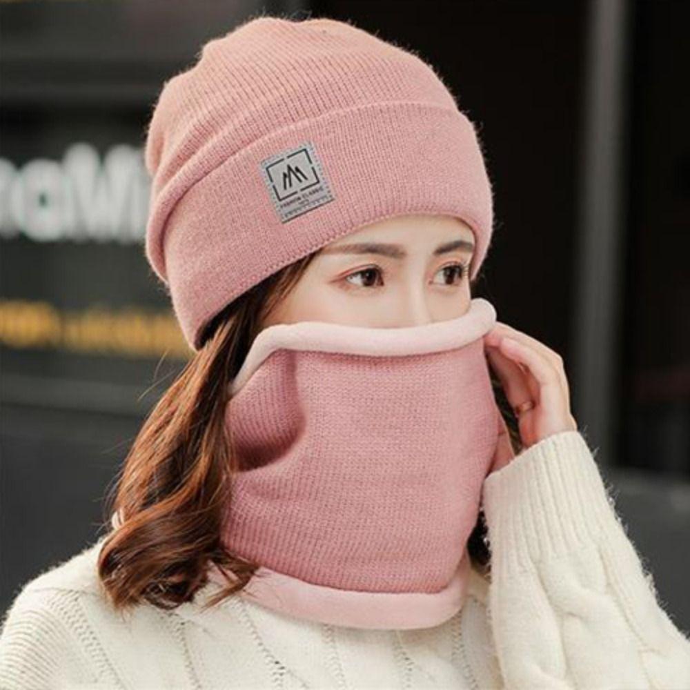 Thicken Plus Velvet Scarf Warm Knit Hat Cold-proof Neck Cover Solid Color Beanies Caps  Mens Womens
