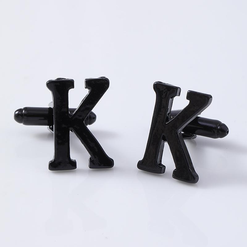 Einfache 26 Englische Alphabet Serie Legierung Manschettenknöpfe Großbuchstaben A-Z Herren Schwarz Hemd Schnalle Manschettenknöpfe Großhandel