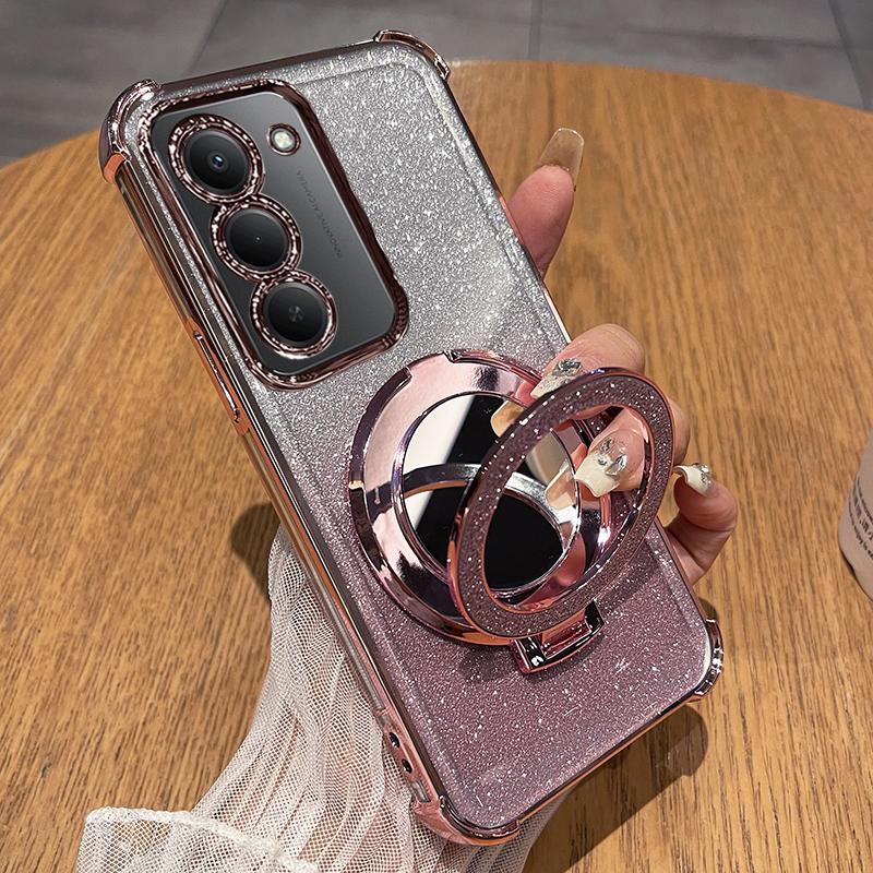 

Four Corners Shockproof Glitter Case for Redmi 15 5G 15C 14C Magnetic Mirror Holder Silicone Case for Redmi Note 14S 14pro + For Redmi 15C 4G