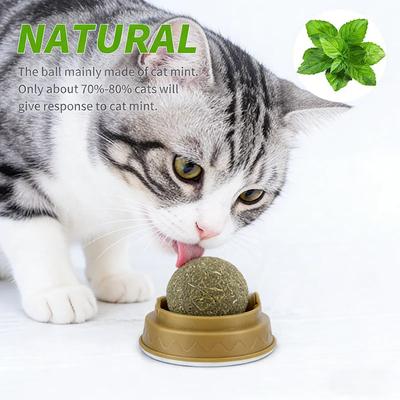 Natural Catnip Ball Rotating Cat Toy Edible Cat Mint Lickable Treats for Kittens Teeth Cleaning