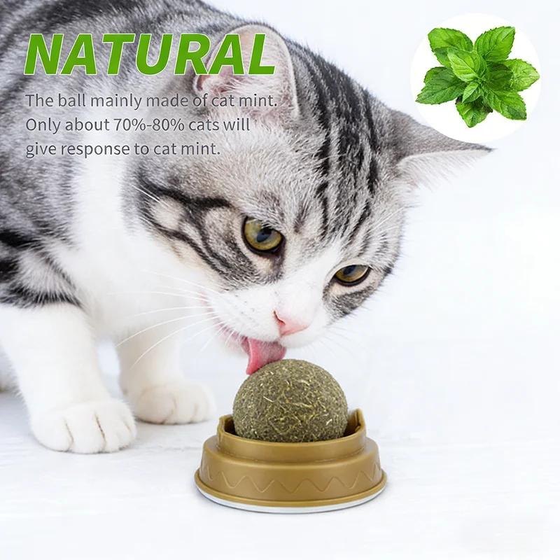 Natural Catnip Ball Rotating Cat Toy Edible Cat Mint Lickable Treats for Kittens Teeth Cleaning