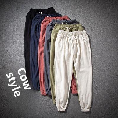 Men’s Loose Linen-Cotton Elastic Waist Pants, Chinese Style: Spring/Summer Casual Wear