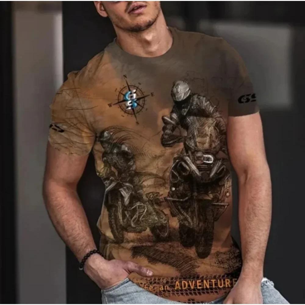 Summer Round Neck 3D Motorcycle Print Top Fashionable Casual Short Sleeved Men's T-shirts