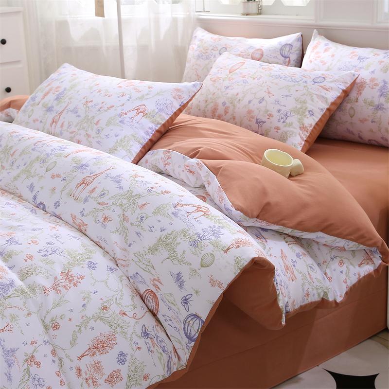 New Spring Duvet Cover Class A Double Yarn Printed Knitted Cotton 3-4 Piece Quilt Bed Sheet Pillowcase Small Fresh Bedding