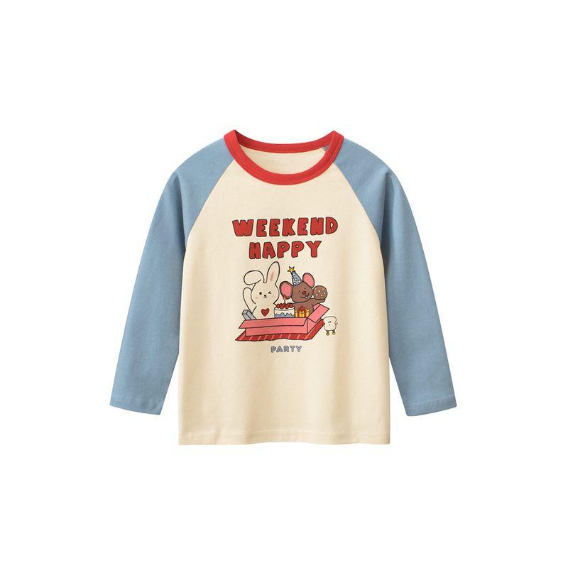 Foreign Trade Korean Style Children s Clothing Girls  Long-Sleeved T-Shirt 2026 Spring Korean Style Cartoon Children s Base Shirt Baby Clothes Trendy Ht 3139m Apricot/Aqua Blue 90