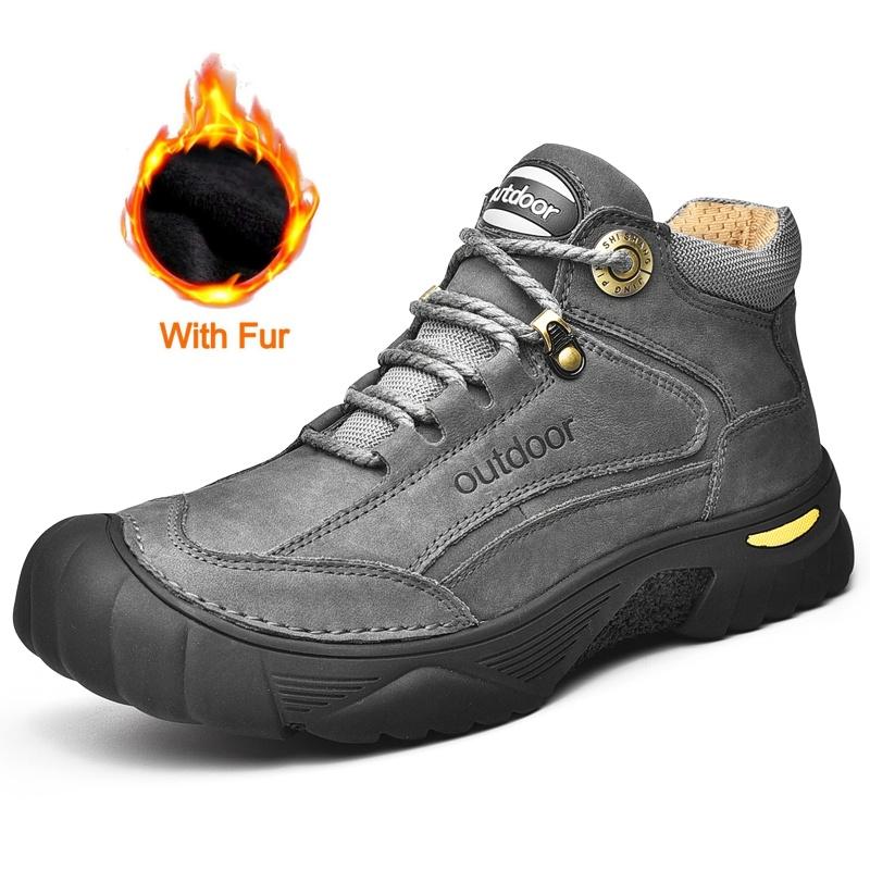 

Luxury Brand Men Winter Outdoor Thick Bottom Sneaker Plush Warm Genuine Leather Walking Shoe Comfort Non-Slip Casual Hiking Shoe 46