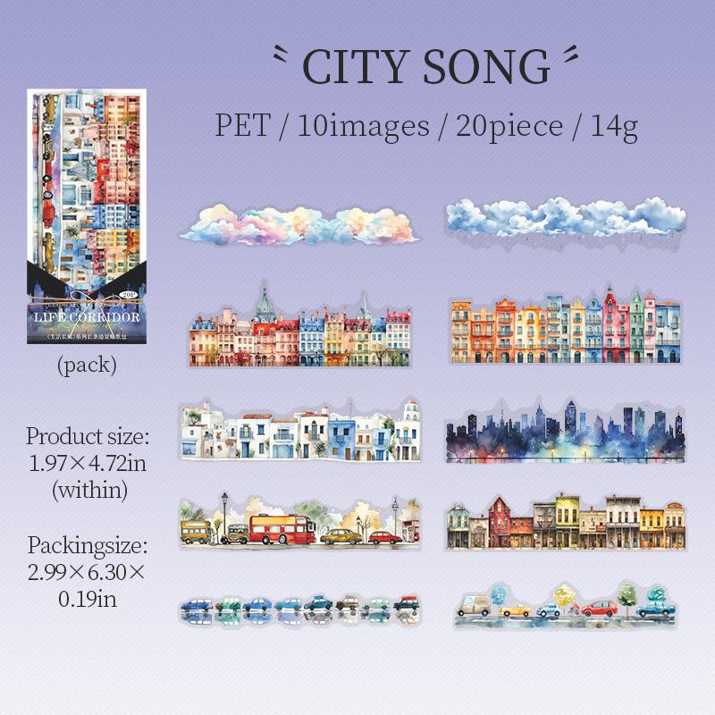

20Sheets/bag Life Corridor Series Long Strip Landscape Stickers Packaging Photo Frame Handbook Scrapbook Decoration Sticker