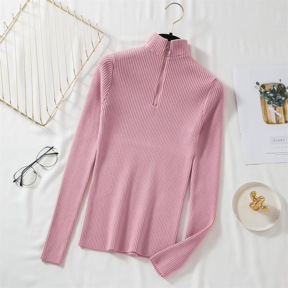 Autumn and Winter Sweater Women's Half Turtleneck Ring Zipper Slim Outer Wear Long-sleeved Mid-neck Bottoming Shirt Knitted Sweater Top