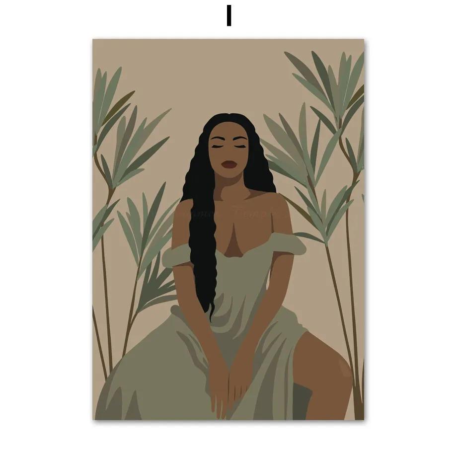 Abstract African Black Girl Swing Hand Flower Minimalist Wall Art Canvas Painting Posters for Living Room Modern Home Decor