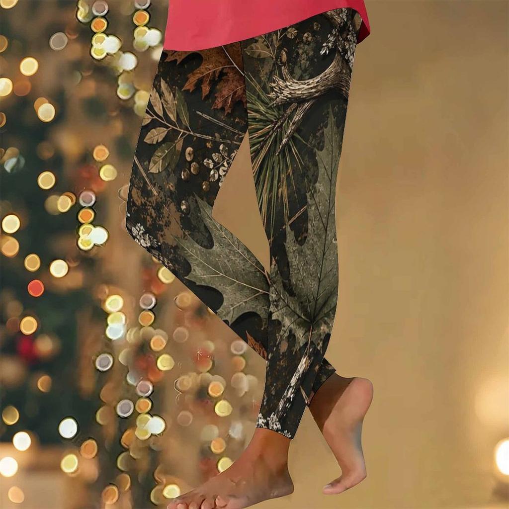 Women Plus Size High Waist Full Length Leopard Rose Floral Printed Yoga Leggings