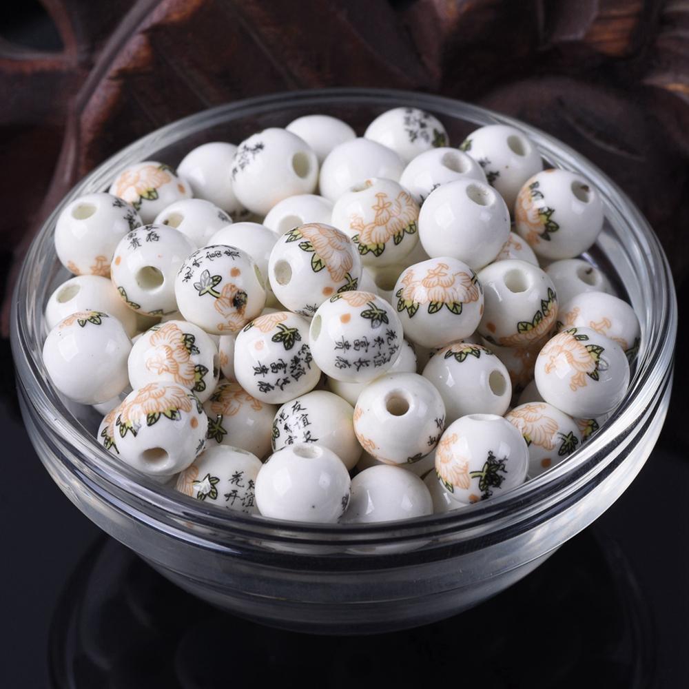 

20 шт. Круглые бусины-разделители из керамического фарфора с цветочными узорами, 10 мм, 12 мм, лот для DIY поделок, браслетов, аксессуары для изготовления ювелирных изделий 10mm-20pcs
