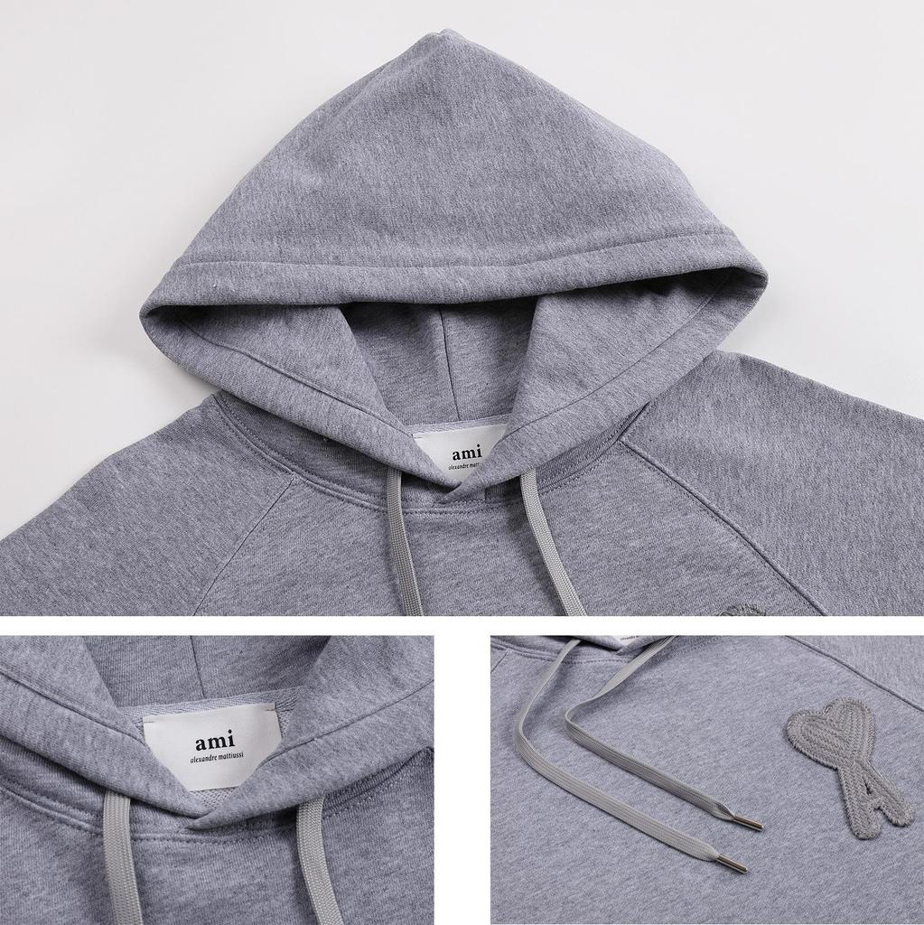AMI 2025 Podzim/Zima Nová Pletená Mikina s Kapucí s Velkým Logem Vysoké Kvality Bavlna Pánská Mikina s Kapucí