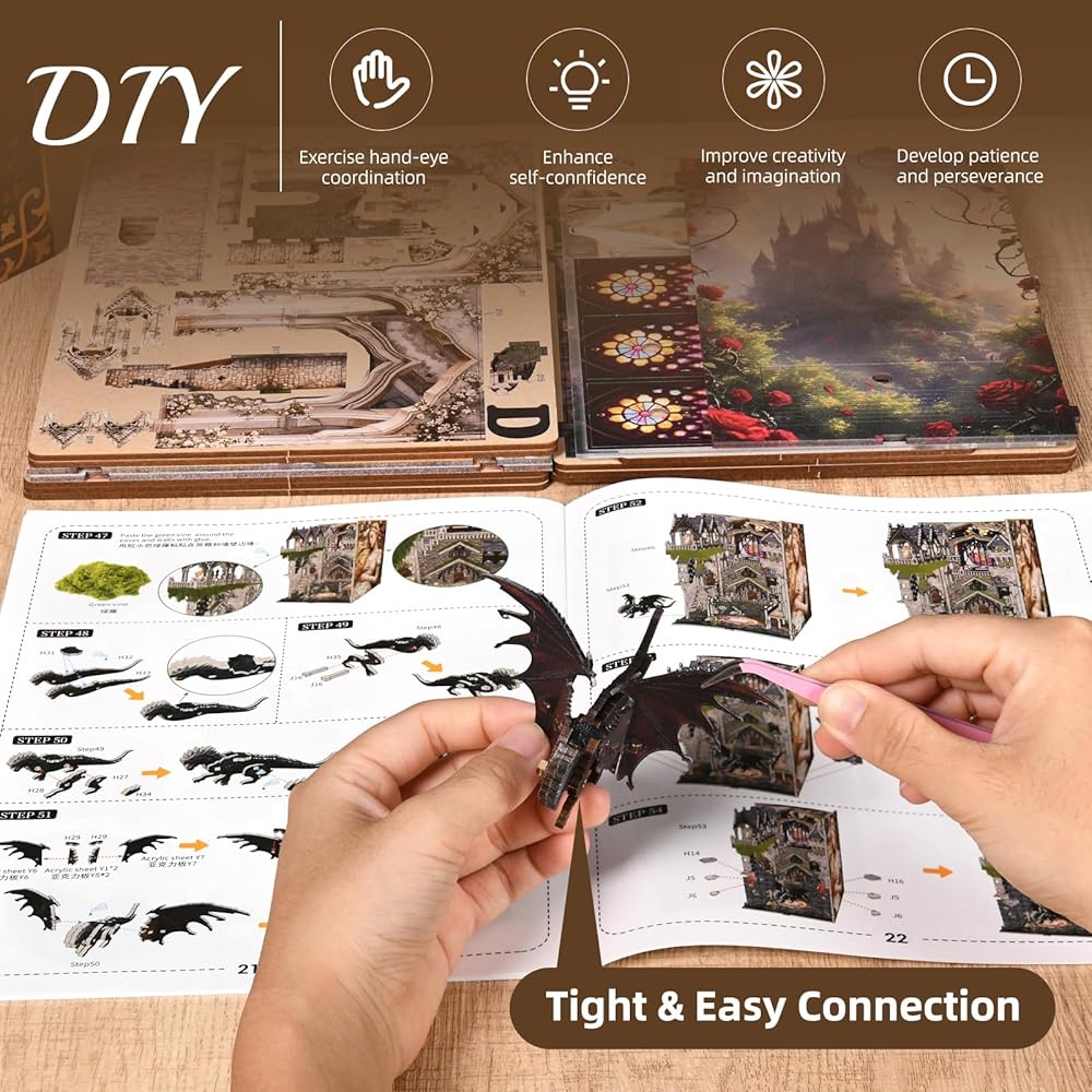 MiniCity DIY Book Nook Kit - Dollhouse Kit - Miniature House Kit - Includes LED Light - Suitable for Beginners and Teens