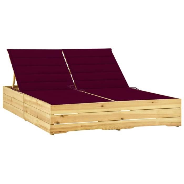 VidaXL Chaise longue double et coussins bordeaux Bois de pin imprégné 3065978