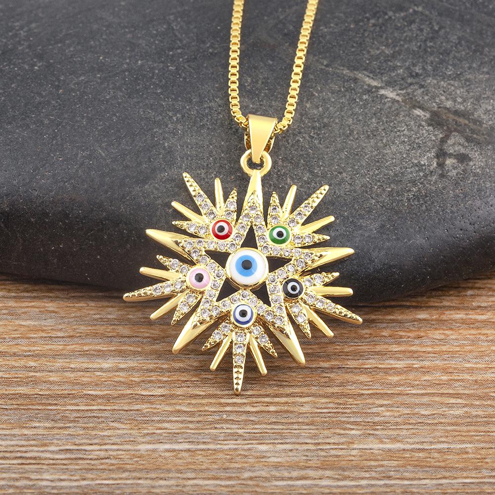 Nidin New Popular Irregular Geometric Evil Eye Zircon Charm Pendant Necklace For Female Male Personality Design Jewelry Gifts