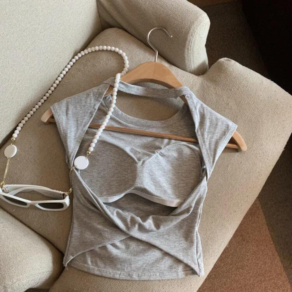 Женский летний однотонный топ-майка без спинки, многофункциональный спортивный повседневный топ без рукавов one size серый