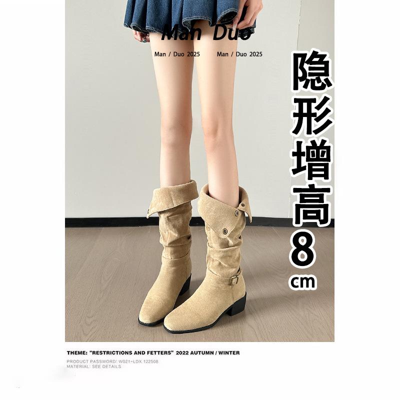 

Retro slim pile boots women s 2025 new models but knee western cowboy boots with increased inner height and two soft-soled boots 33