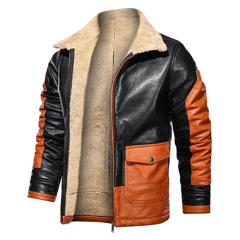 Chaqueta de Cuero Holgada de Invierno para Hombre, Chaqueta Integrada de Piel con Múltiples Bolsillos y Forro Polar