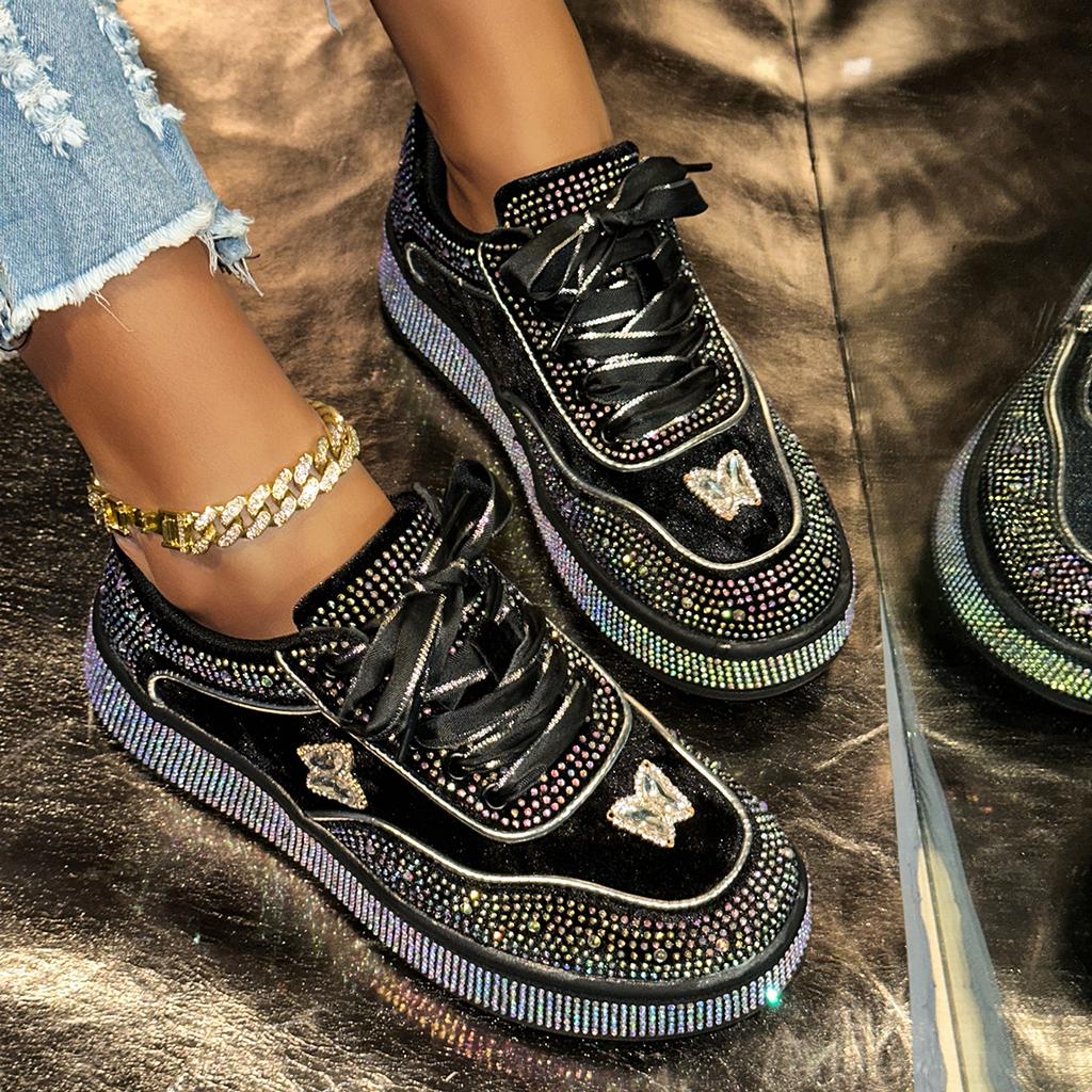 Fashion 2025 New Women Sneakers Luxury Designer Shoes Outdoor Platform Female Sneakers Women Fashion Luxury Rhinestone Ladies Shoes