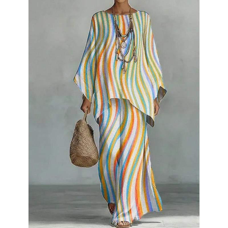 Y116 Summer Loose Bat Sleeve Top Wide Leg Pants Two-piece Women's Clothing European and American Fashion Suit