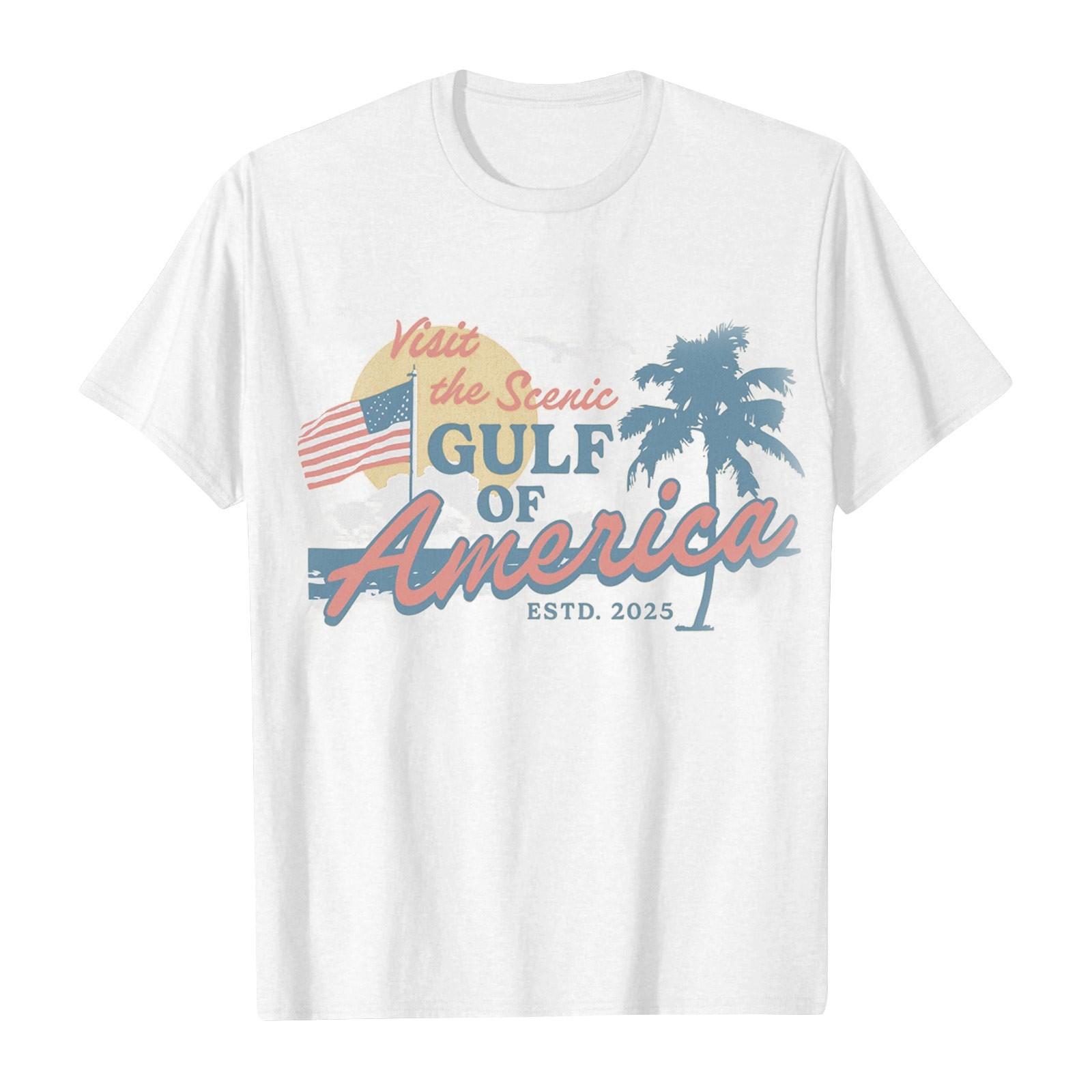 

Чоловіча та жіноча повсякденна вільна вінтажна футболка з принтом затоки, пуловер з круглим вирізом, топ з коротким рукавом XL білий