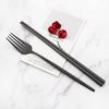 2Pcs Black Stainless Steel Set Cutlery Dinner Fork Chopsticks Portable Dinnerware Set Silverware Western Kitchen Home Tableware